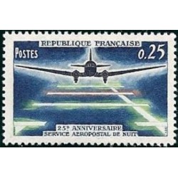 Timbre France Yvert No 1418 Aéropostale de nuit, 25e anniversaire Douglas DC 3