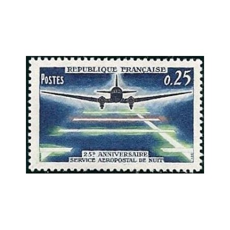 Timbre France Yvert No 1418 Aéropostale de nuit, 25e anniversaire Douglas DC 3