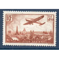 Timbre France Poste Aérienne Yvert 13 avion survolant Paris 3.50f Brun-jaune neuf **