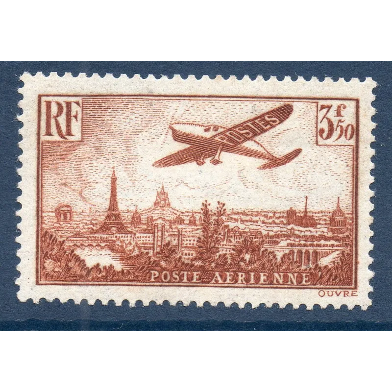 Timbre France Poste Aérienne Yvert 13 avion survolant Paris 3.50f Brun-jaune neuf ** Timbre France Poste Aérienne Yvert 13 avion survolant Paris 3.50f Brun-jaune neuf **