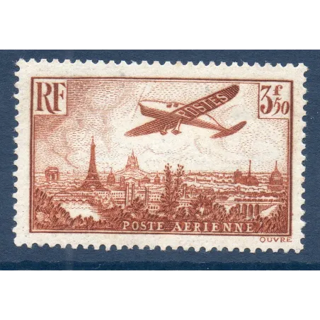 Timbre France Poste Aérienne Yvert 13 avion survolant Paris 3.50f Brun-jaune neuf **