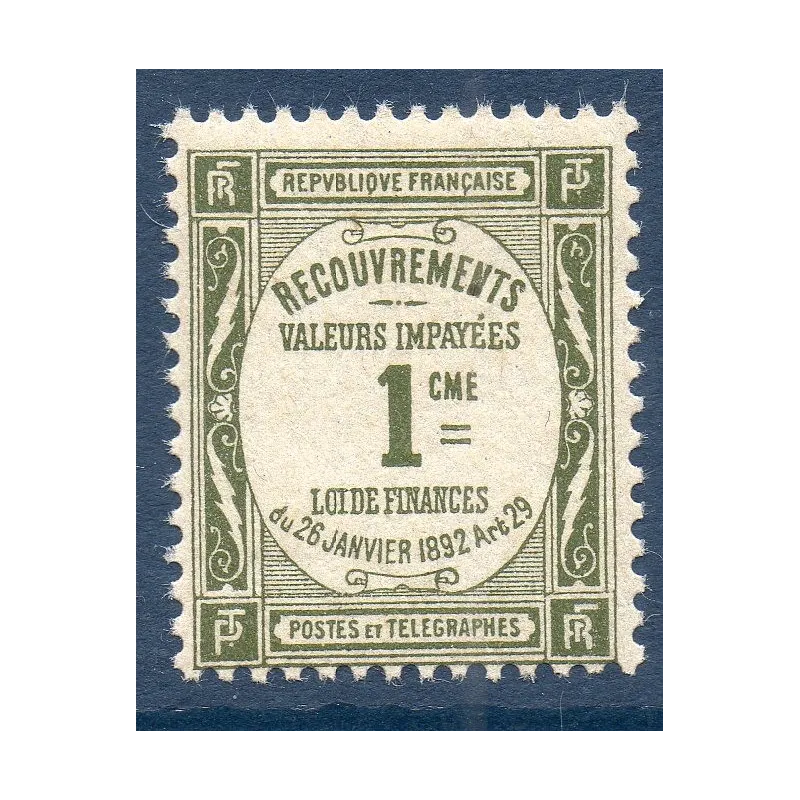 Timbre France Taxes Yvert 43 Type Recouvrement 1c Olive neuf ** Timbre France Taxes Yvert 43 Type Recouvrement 1c Olive neuf **
