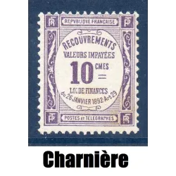 Timbre France Taxes Yvert 44 Type Recouvrement 10c Violet neuf * avec charnière