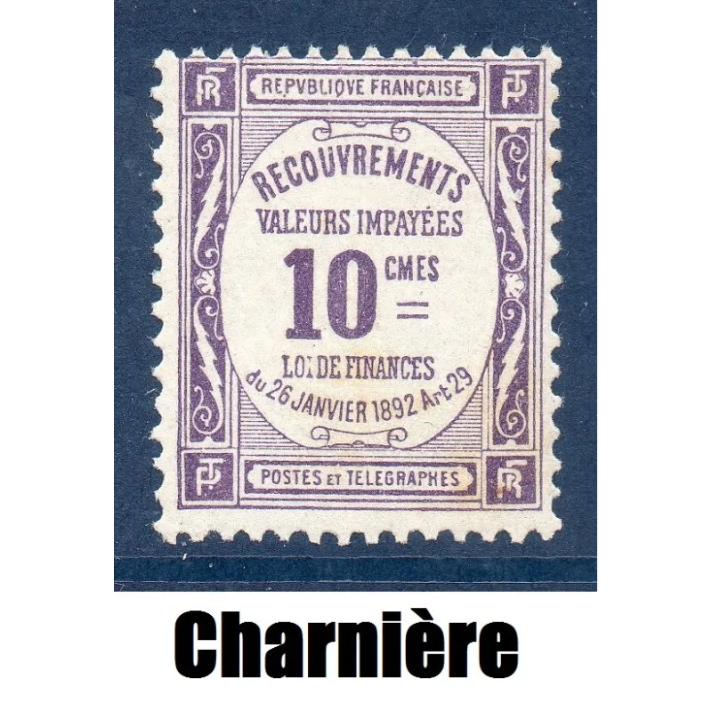 Timbre France Taxes Yvert 44 Type Recouvrement 10c Violet neuf * avec charnière Timbre France Taxes Yvert 44 Type Recouvrement 10c Violet neuf * avec charnière