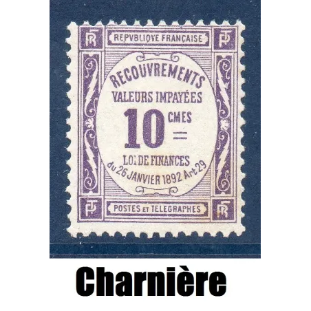 Timbre France Taxes Yvert 44 Type Recouvrement 10c Violet neuf * avec charnière