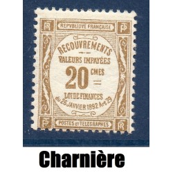 Timbre France Taxes Yvert 45 Type Recouvrement 20c Bistre neuf * avec charnière