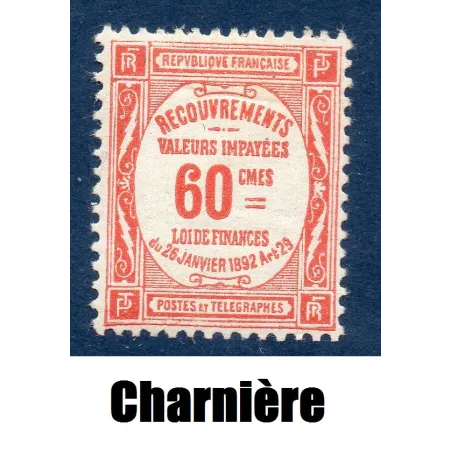 Timbre France Taxes Yvert 48 Type Recouvrement 60 Rouge neuf * avec charnière