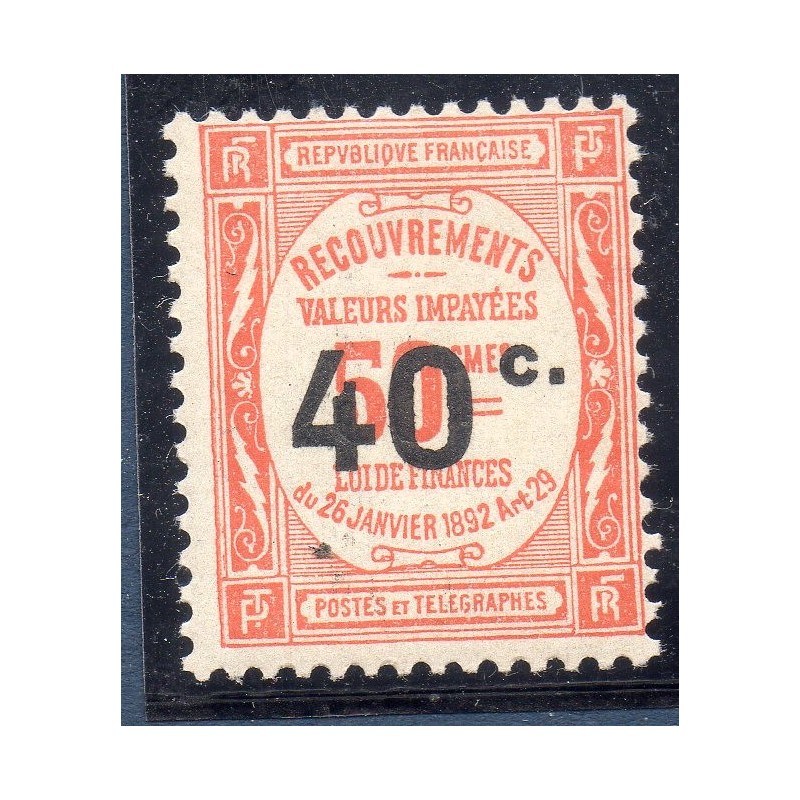 Timbre France Taxes Yvert 50 Type Recouvrement 40c sur 50c rouge neuf **