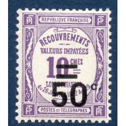 Timbre France Taxes Yvert 51 Type Recouvrement 50c sur 10c violet neuf **