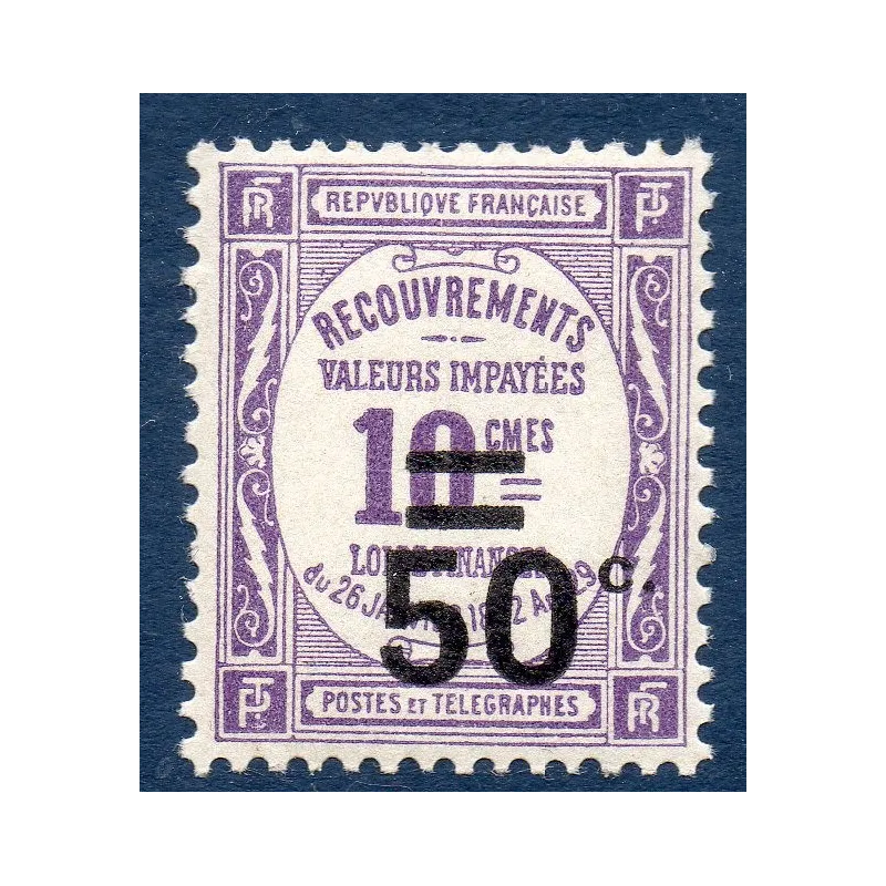 Timbre France Taxes Yvert 51 Type Recouvrement 50c sur 10c violet neuf ** Timbre France Taxes Yvert 51 Type Recouvrement 50c sur 10c violet neuf **
