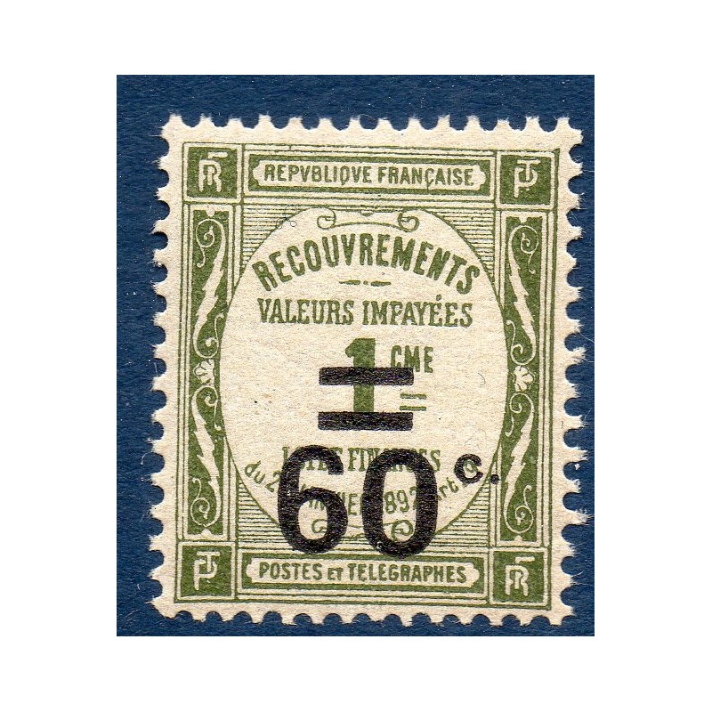 Timbre France Taxes Yvert 52 Type Recouvrement 60c sur 1c Olive neuf **