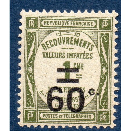 Timbre France Taxes Yvert 52 Type Recouvrement 60c sur 1c Olive neuf **