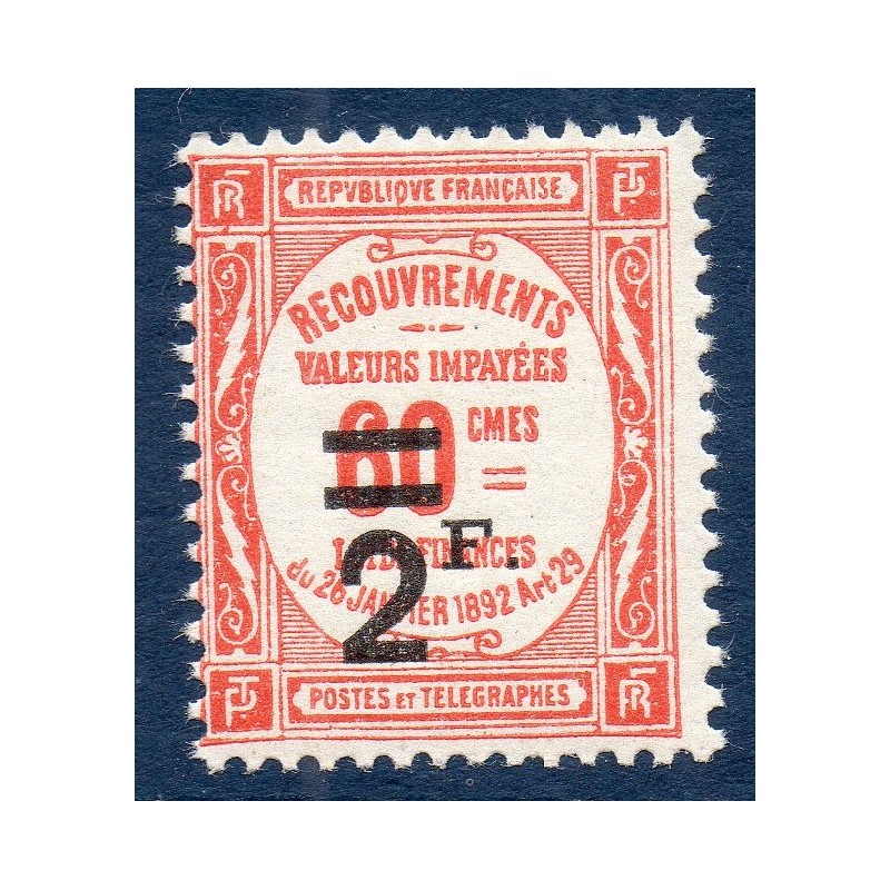 Timbre France Taxes Yvert 54 Type Recouvrement 2f sur 60c rouge neuf **
