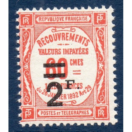 Timbre France Taxes Yvert 54 Type Recouvrement 2f sur 60c rouge neuf **