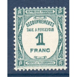 Timbre France Taxes Yvert 60 Type Recouvrement 1f Bleu-vert neuf **