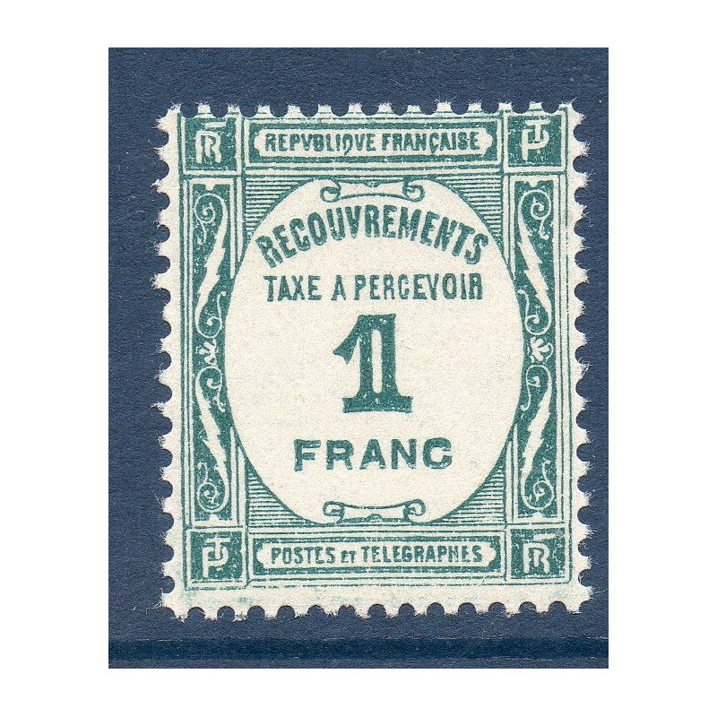 Timbre France Taxes Yvert 60 Type Recouvrement 1f Bleu-vert neuf **