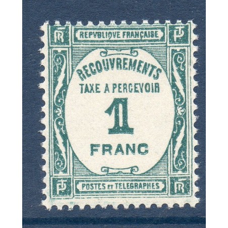 Timbre France Taxes Yvert 60 Type Recouvrement 1f Bleu-vert neuf **