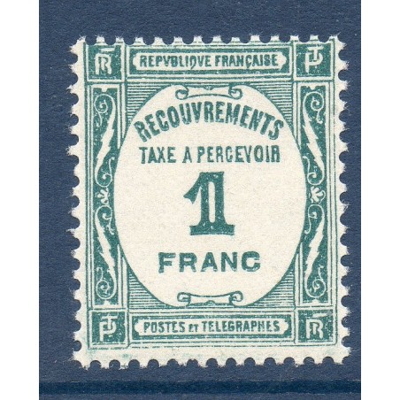 Timbre France Taxes Yvert 60 Type Recouvrement 1f Bleu-vert neuf **