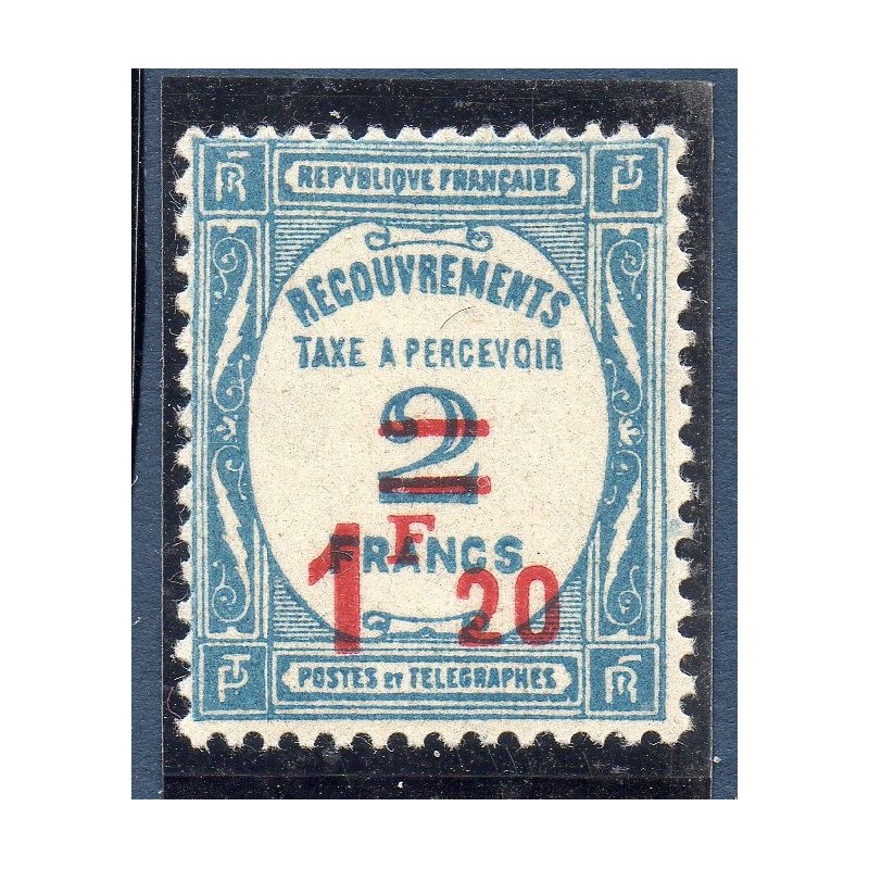 Timbre France Taxes Yvert 64 Type Recouvrement 1.2f sur 2f bleu neuf **