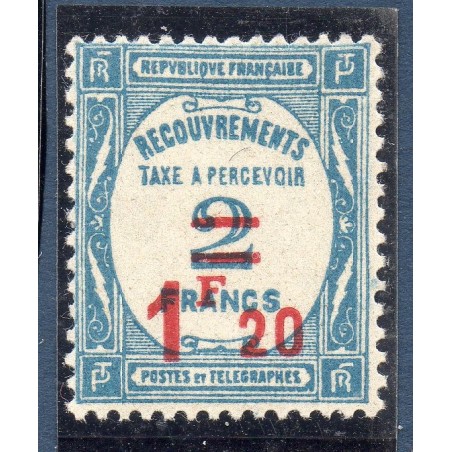 Timbre France Taxes Yvert 64 Type Recouvrement 1.2f sur 2f bleu neuf **