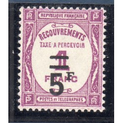 Timbre France Taxes Yvert 65 Type Recouvrement 5f sur 1f Lilas neuf **