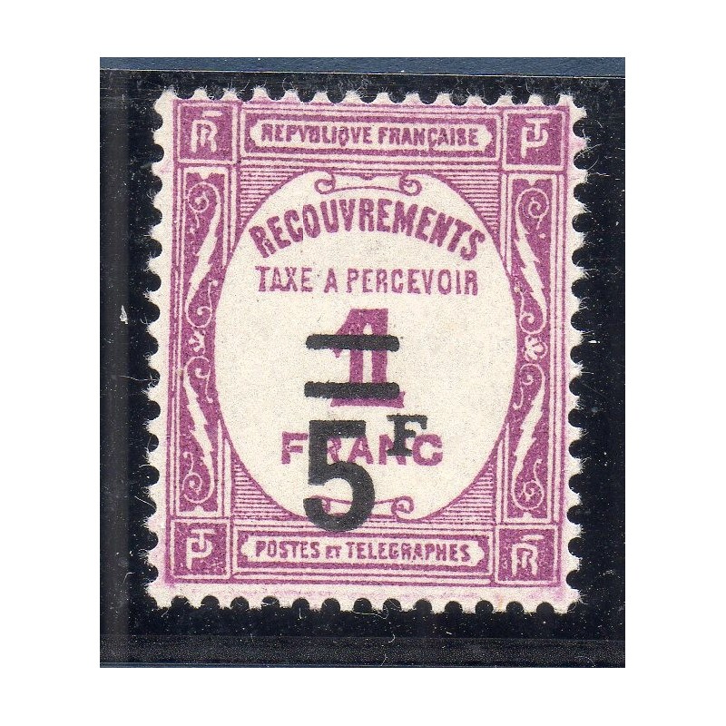 Timbre France Taxes Yvert 65 Type Recouvrement 5f sur 1f Lilas neuf **