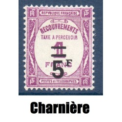 Timbre France Taxes Yvert 65 Type Recouvrement 5f sur 1f Lilas neuf * avec charnière