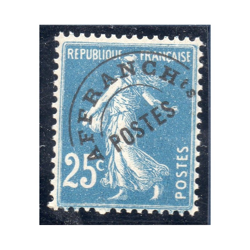 Timbre France Préoblitérés Yvert 56a Type semeuse 25c bleu surcharge fine  neuf **