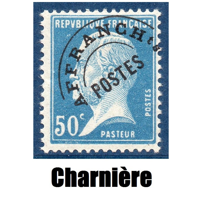 Timbre France Préoblitérés Yvert 68 Type Pasteur 50c bleu neuf * avec charnière