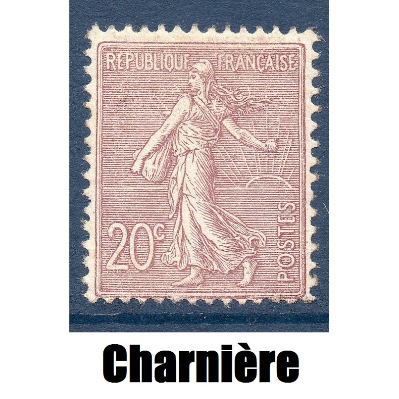 Timbre France Yvert No 131 très bon centrage semeuse lignée 20c brun lilas neuf * avec charnière