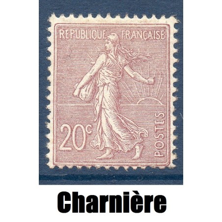 Timbre France Yvert No 131 très bon centrage semeuse lignée 20c brun lilas neuf * avec charnière