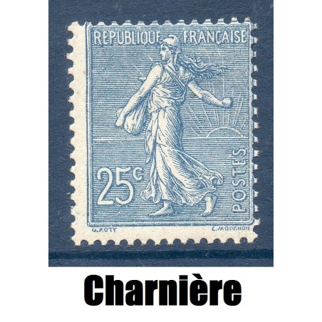 Timbre France Yvert No 132 semeuse lignée 25c bleu neuf * avec charnière