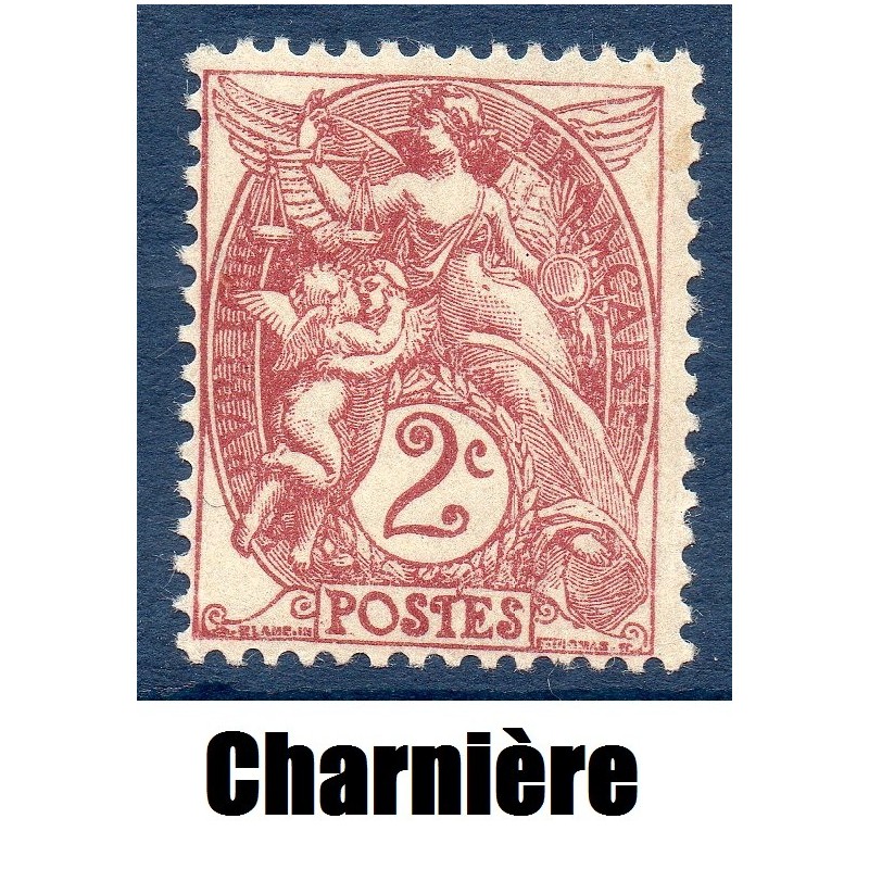 Timbre France Yvert No 108 Type blanc 2c Brun lilas neuf * avec trace de charnière