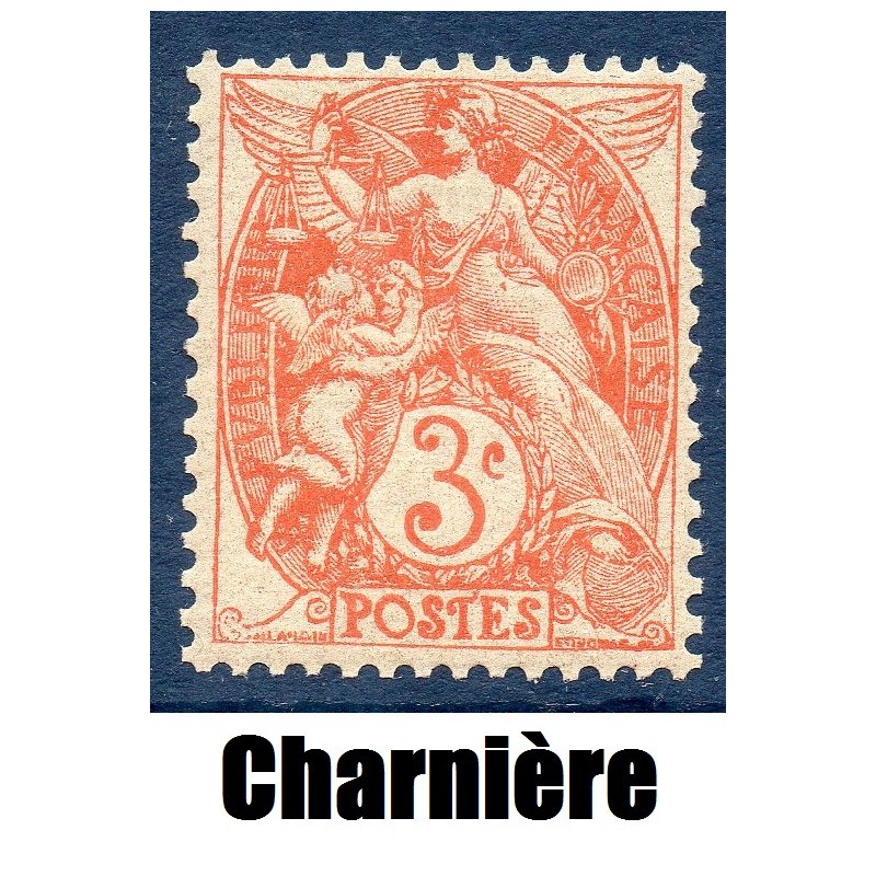 Timbre France Yvert No 109 Type blanc 3c Orange neuf * avec trace de charnère