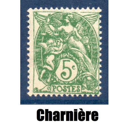 Timbre France Yvert No 111 Type blanc 5c Vert neuf * avec trace de charnère