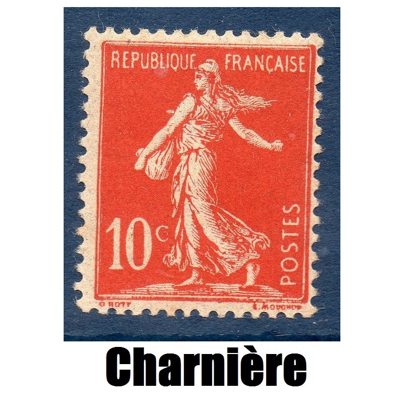 Timbre France Yvert No 134 semeuse avec sol 10c rouge neuf * avec trace de charniere