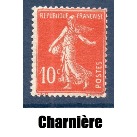 Timbre France Yvert No 138 semeuse fond plein 10 c rouge grasse neuf * avec trace de charnière