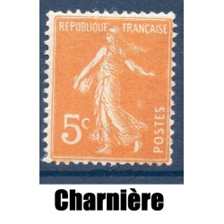 Timbre France Yvert No 158 Type semeuse fond plein orange neuf * avec trace de charnière