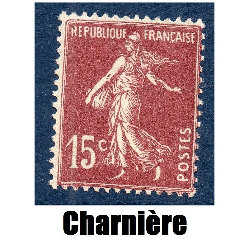 Timbre France Yvert No 189 Semeuse fond plein 15ct brun lilas neuf * avec trace de charnière