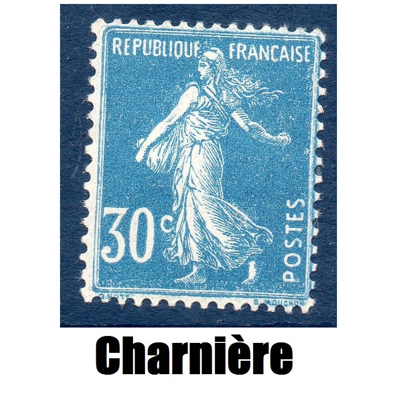 Timbre France Yvert No 192 Semeuse fond plein 30 ct bleu neuf * avec trace de charnière