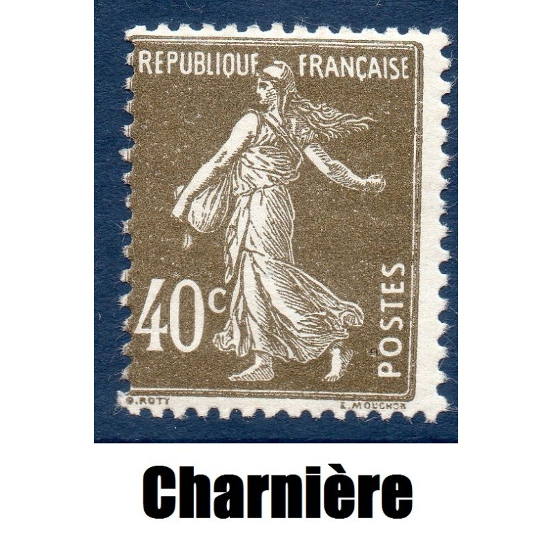 Timbre France Yvert No 193 Semeuse fond plein 40ct brun olive neuf * avec trace de charnière