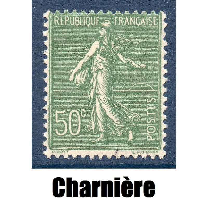 Timbre France Yvert No 198 Semeuse lignée 50ct olive neuf * avec trace de charnière