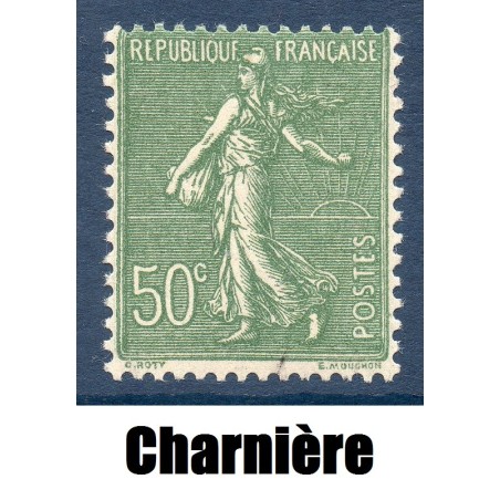 Timbre France Yvert No 198 Semeuse lignée 50ct olive neuf * avec trace de charnière