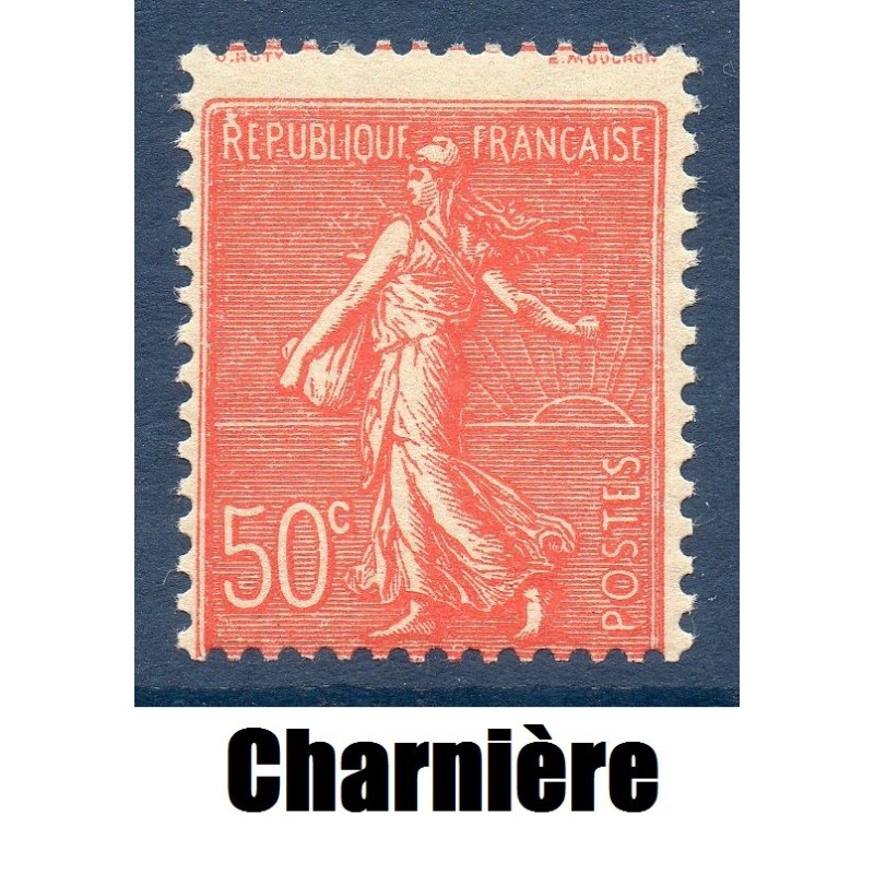 Timbre France Yvert No 199 Semeuse lignée 50ct rouge neuf * avec trace de charnière