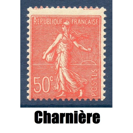 Timbre France Yvert No 199 Semeuse lignée 50ct rouge neuf * avec trace de charnière