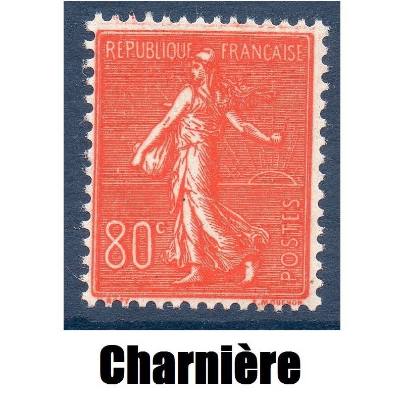 Timbre France Yvert No 203 Semeuse lignée 80ct Rouge neuf * avec trace de charnière