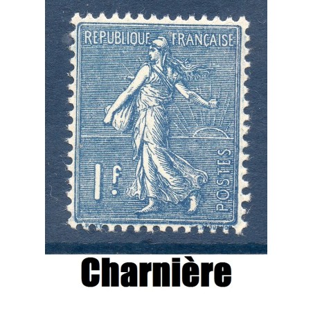 Timbre France Yvert No 205 Semeuse lignée 1 fr bleu neuf * avec trace de charnière