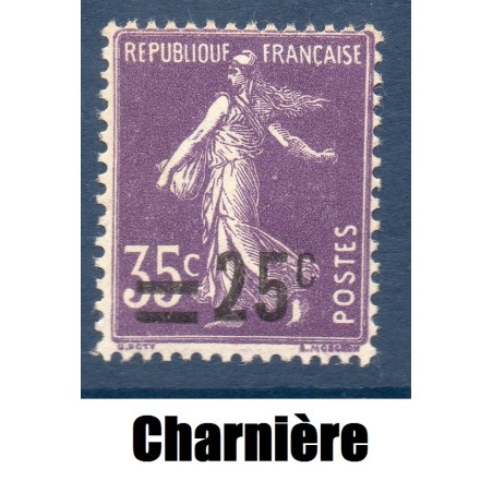 Timbre France Yvert No 218 Semeuse fond plein surchargée violet neuf * avec trace de charnière