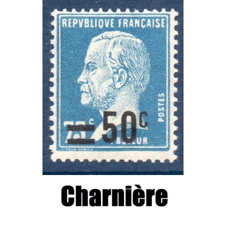 Timbre France Yvert No 219 Pasteur surchargé Bleu neuf * avec trace de charnière