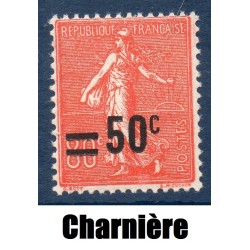 Timbre France Yvert No 220 Semeuse lignée surchargée Rouge neuf * avec trace de charnière